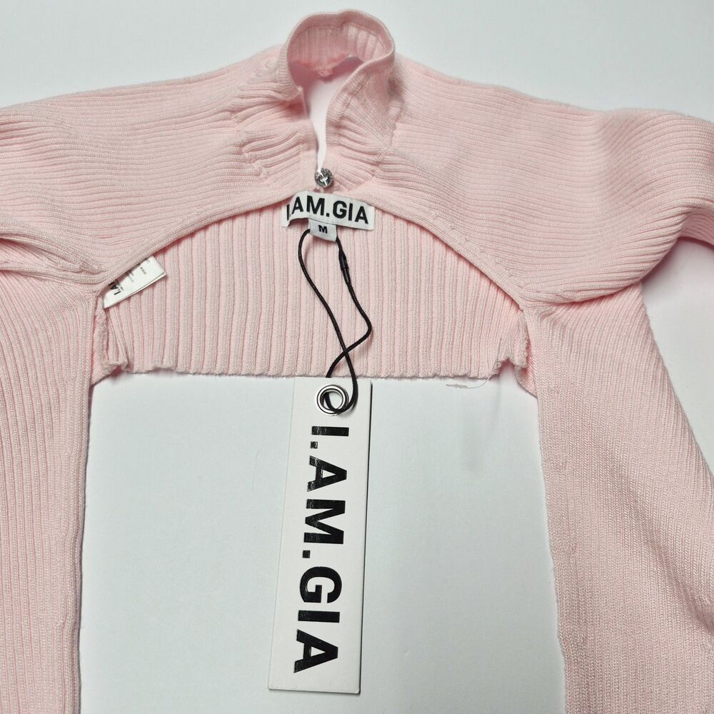 ​NWT I.AM.GIA Willow Knit Shrug Top Pink Medium Bolero Open Front Mock Neck NEW - Picture 2 of 9